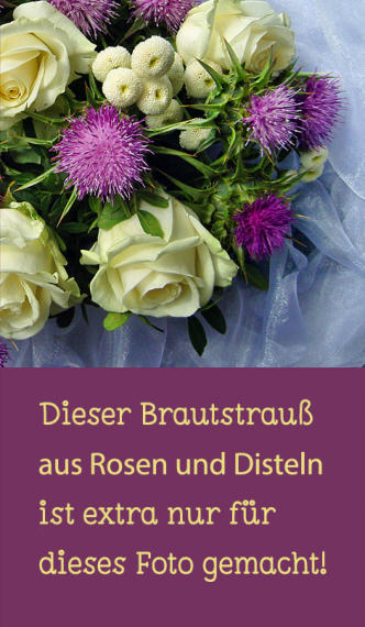 Bild mit einem Brautstrauß aus Rosen und Disteln
