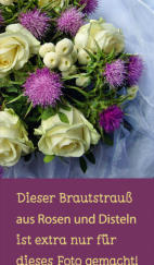 Bild mit einem Brautstrauß aus Rosen und Disteln
