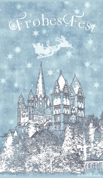 Der Limburger Dom grafisch als Weihnachtsmotiv gestaltet