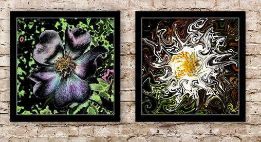 Abstrakt gestaltete Blumenbilder als Wanddekoration