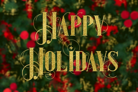 Auf weihnachtlichem Hintergrund ist dekorative Schrift in Gold ein wunderschöner Hingucker.